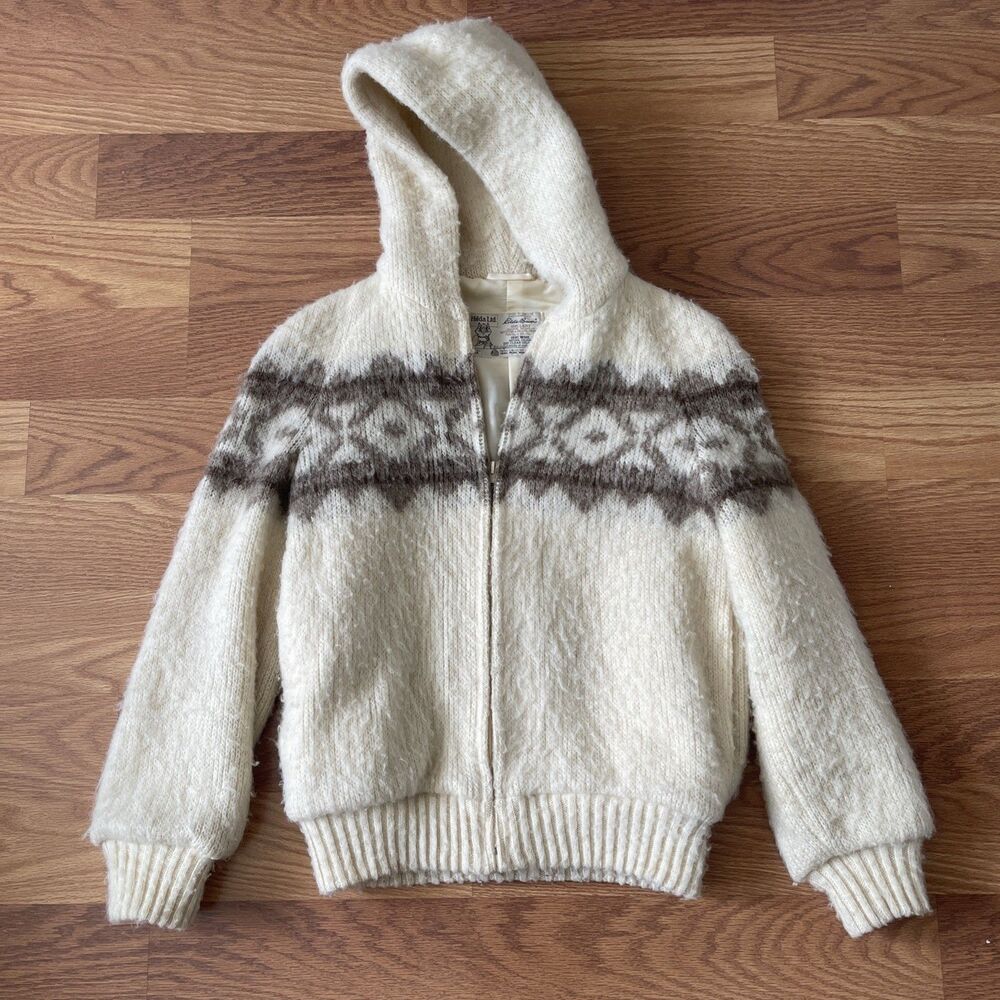 Vtg Hilda LTD 100% Wool Zip Jacket Womens Medium Knit Sweater Iceland Geometric